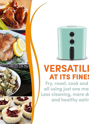 Elite Gourmet EAF-3218BL Personal 1.1Qt Compact Space Saving Electric Hot Air Fryer Oil-Less Healthy Cooker, Timer & Temperature Controls, PFOA Free, Mint