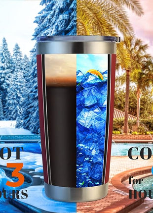 DOMICARE 20oz Stainless Steel Tumbler Bulk with Lid, Double Wall Vacuum Insulated Travel Mug, Powder Coated Coffee Cup (Powder Red, 8)