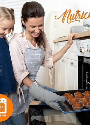 NutriChef 8-Piece Nonstick Stackable Bakeware Set - PFOA, PFOS, PTFE Free Baking Tray Set w/Non-Stick Coating, 450°F Oven Safe, Round Cake, Loaf, Muffin, Wide/Square Pans, Cookie Sheet (Blue)