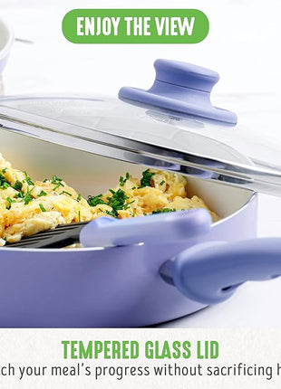 GreenLife 16 Piece Nonstick Cookware Set, Soft Grip Non-Toxic PFAS-Free Ceramic Pots & Pans, Dishwasher & Oven Safe, Frying, Sauce, Utensils, Glass Lids, Stay-Cool Handles, Wobble Free, Periwinkle