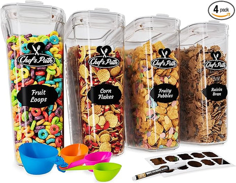 Cereal Containers Storage Set Large (4L,135.2 Oz), Airtight Food Storage Containers for Kitchen & Pantry Organization, Cereal Storage Container Set for Crunchiness, BPA Free Dispenser Keepers (4)