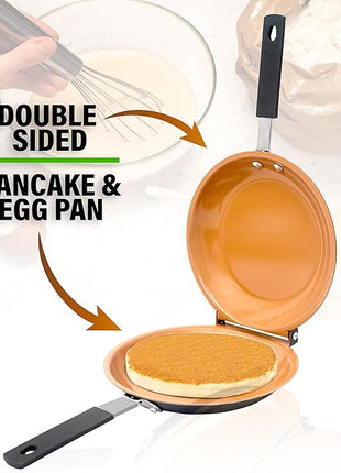Gotham Steel Double Sided Pan, The Perfect Pancake Maker – Ceramic Nonstick Copper Easy to Flip Pancake Griddle for Fluffy Pancakes, Omelette Maker, Frittata Maker & More! Dishwasher Safe