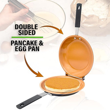 Gotham Steel Double Sided Pan, The Perfect Pancake Maker – Ceramic Nonstick Copper Easy to Flip Pancake Griddle for Fluffy Pancakes, Omelette Maker, Frittata Maker & More! Dishwasher Safe