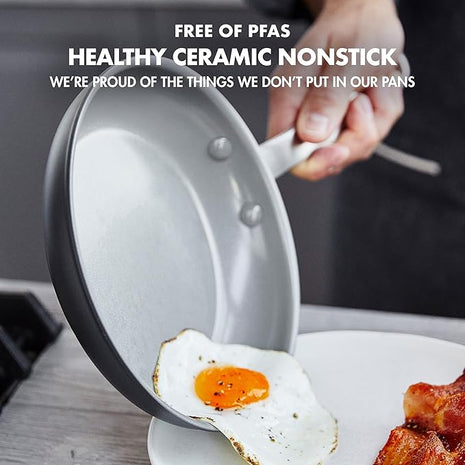 GreenPan Chatham Hard Anodized Healthy Ceramic Nonstick, 8" 9.5" and 11" 3 Piece Frying Pan Skillet Set, PFAS-Free, Dishwasher Safe, Oven and Broiler Safe, Gray