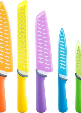 GLAD Knife Set for Kitchen – Stainless Steel Chef Knives with Sheaths | Sharp Colored Blades with Non-Slip Handles | Assorted Nonstick Cooking Essentials for Home