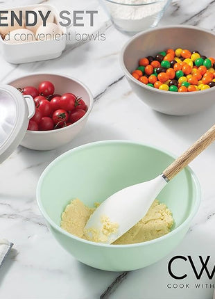 COOK WITH COLOR Nesting Mixing Bowls - 12 Piece Plastic Bowl Set with Lids, Microwave Safe (Mint Ombre)