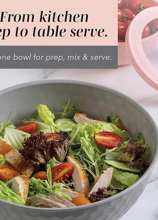 COOK WITH COLOR Mixing Bowls with Lids - 12 Piece Plastic Nesting Bowls Set includes 6 Prep Bowls and 6 Lids, Non Slip Bottom and Embossed Design - Microwave Safe (Pink)