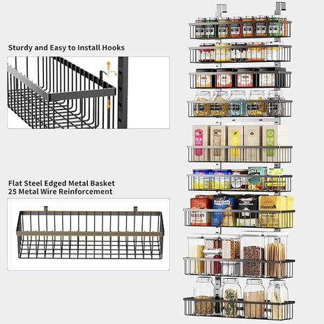 Moforoco 9-Tier Over The Door Pantry Organizer, Pantry Organization and Storage, Black Hanging Basket Wall Spice Rack Seasoning Shelves, Home & Kitchen Bedroom Bathroom House Essentials