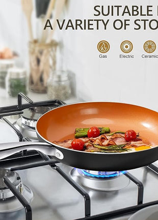 MICHELANGELO Frying Pan with Lid, Nonstick 8 Inch Frying Pan with Ceramic Titanium Coating, Copper Fry Pan with Lid, Small Fry Pan 8 Inch, Nonstick Fry Pans