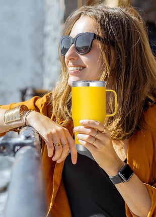 20 oz Stainless Steel Tumbler with Handle Bulk Metal Insulated Tumblers Travel Coffee Mug with Handle Double Wall Tumbler Cup with Lid and Straw, Yellow 12 Pack