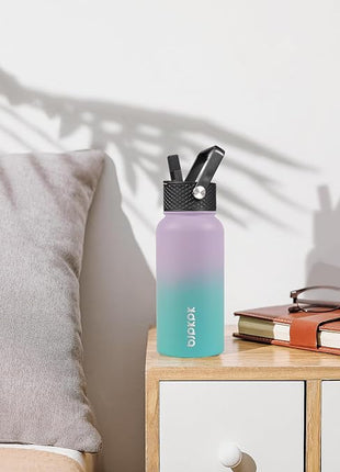 BJPKPK Insulated Water Bottles with Straw Lid, 27oz Stainless Steel Water Bottle with 3 Lids, Leak Proof BPA Free Metal Thermo, Mugs, Tumblers, Keep Cold Hot - Lavender Green