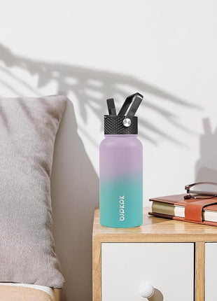 BJPKPK Insulated Water Bottles with Straw Lid, 27oz Stainless Steel Water Bottle with 3 Lids, Leak Proof BPA Free Metal Thermo, Mugs, Tumblers, Keep Cold Hot -Ocean