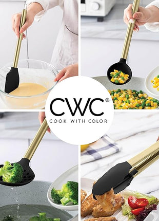 COOK WITH COLOR Silicone Cooking Utensils, Kitchen Utensil Set, Easy to Clean Silicone Kitchen Utensils, Cooking Utensils for Nonstick Cookware, Kitchen Gadgets Set with Holder, 10 Pieces