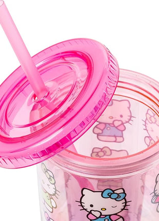 Silver Buffalo Sanrio Hello Kitty Expressions Poses Plastic Cold Cup with Lid and Straw, 20 Ounces