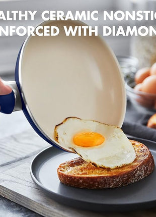 GreenPan Rio 16 Piece Cookware Set, PFOA and PFAS-Free, Healthy Ceramic Nonstick, Dishwasher Safe Easy Clean Durable Performance, Blue