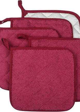 100% Cotton Kitchen Everyday Basic Terry Pot Holder Heat Resistant Coaster Potholder for Cooking and Baking Set of 5 Wine