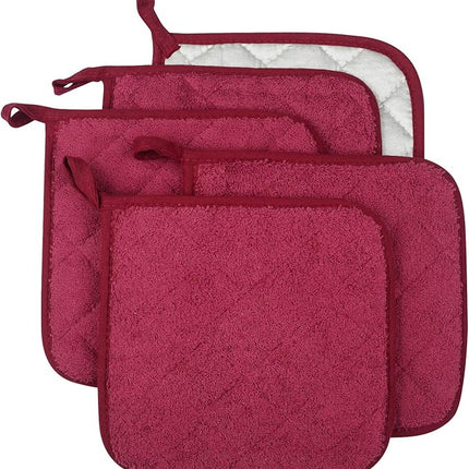 100% Cotton Kitchen Everyday Basic Terry Pot Holder Heat Resistant Coaster Potholder for Cooking and Baking Set of 5 Wine