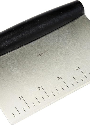 Amazon Basics Multi-Purpose Stainless Steel Scraper/Chopper with Contoured Grip, 6", Black, Silver