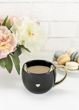 Pinky Up Chloe Black Cat Ceramic Coffee Mugs, Hot Tea Cups, Cute Travel Mug, Latte Cup, Drinking Glasses for Chocolate, Milk, Cocktails, Mocktails, Home Kitchen, 12 oz, Set of 1