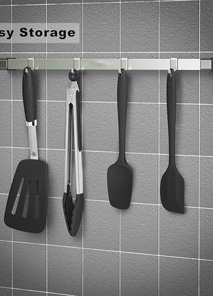 Silicone Spatulas Set Turners Tongs Cooking Utensils Set High Heat Resistant Kitchen Scraper Spatulas for Cooking Mixing Baking BPA Free Dishwasher Safe, Black