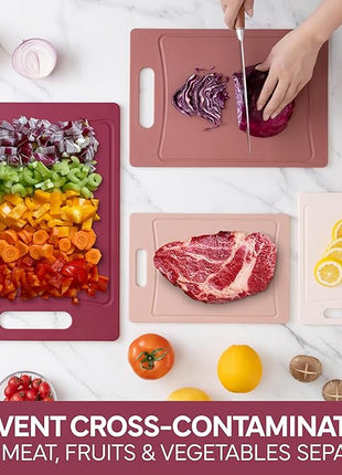 COOK WITH COLOR Non-Slip Cutting Board Set – Kitchen Essentials with Easy Grip Handle for Meat, Veggies, and Fruits, 4 Cutting Boards, Rose