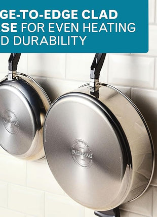 Farberware Classic Series Anniversary Edition Stainless Steel Sauté Pan and Lid with Helper Handle, Induction Suitable, 6 Quart Jumbo Cooker, Metal Utensil Safe - Stainless Steel