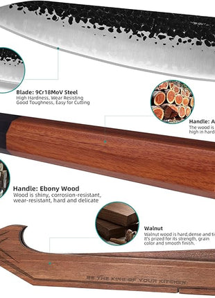 FINDKING Chefs Knives Set and Edge Guards, High Carbon Steel Kitchen Knives, Walnut Knife Holders, for Home Kitchen, Meat, Fruits, Vegetables, Dynasty Series, 8PCS