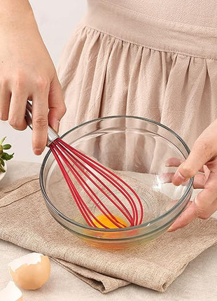 NileHome Whisk Commercial Stainless Steel wisk & Silicone Non-Stick Coated Small Whisk Set 8" 10" 12" Kitchen Wisk Wire Whisks for Cooking 3 Pack, Red