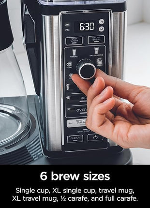 Ninja Specialty Coffee Maker, Hot & Iced Coffee, 6 Brew Styles, 8 Sizes, Small Cup to Travel Mug, 10-Cup Carafe, Fold-Away Frother, Permanent Filter, Removable Reservoir, Black, CM401