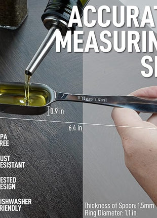 Zulay Heavy Duty Stainless Steel Measuring Spoons with Easy to Read, Slim Design for Narrow Spice Jars, 6 Piece Measuring Spoons with Etched Markings & Removable Clasp, Table Spoons Measuring Spoon