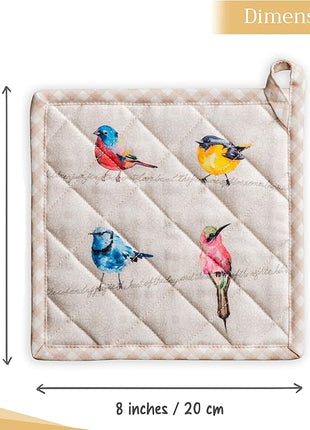 Maison d' Hermine Birdies On Wire 100% Cotton Pot Holder, 8 - inch by 8 - inch.