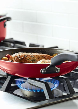 Farberware Cookstart DiamondMax Nonstick Cookware/Pots and Pans Set, Dishwasher Safe, Includes Baking Pan and Cooking Tools, 15 Piece - Red