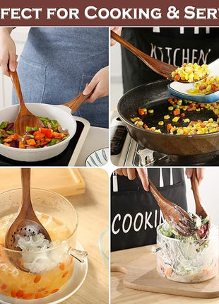 Wooden Spoons for Cooking, 6 Pcs Wooden Utensils for Cooking, Natural Teak Wood Non-Stick Cooking Spoons, Wood Utensils Set for Kitchen