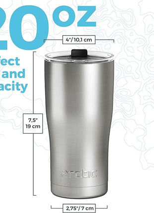 Arctic Tumblers Stainless Steel Camping & Travel 20 oz Tumbler With Lid (Splash Proof), Double Wall Vacuum Insulated, Premium Insulated Thermos - (Stainless, Turquoise, Pink, Black, 4-pack)