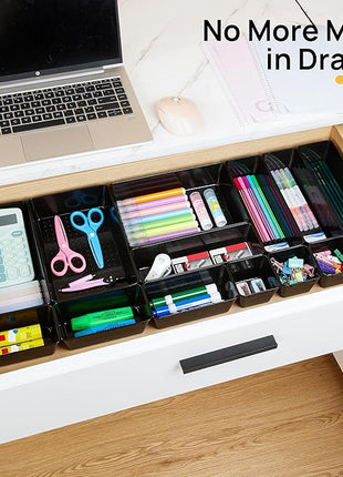 Vtopmart 25 PCS Office Desk Drawer Organizers Set, 4-Size Versatile Plastic Drawer Organizer Trays, Storage Bins for Desk Accessories Office Organizers and Storage, Bathroom, Makeup, Vanity, Black