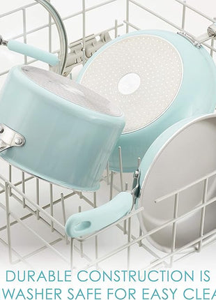 Rachael Ray Create Delicious Nonstick Cookware Pots and Pans Set, 13 Piece, Light Blue Shimmer