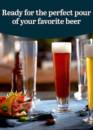 Libbey Stockholm Pilsner Beer Glasses Set of 4, 14.5oz, Tall Pint Glasses for Pilsner, Kolsch, Lager, and More, Unique Beer Gift Set