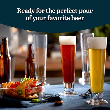 Libbey Stockholm Pilsner Beer Glasses Set of 4, 14.5oz, Tall Pint Glasses for Pilsner, Kolsch, Lager, and More, Unique Beer Gift Set