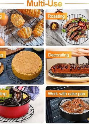 P&P CHEF Round Cooling Rack Set, Round Wire Racks for Cooking Baking, Fit Air Fryer & Oven, Stainless Steel Core with Nonstick Coatings, Black, 2 PCS - 10.5 Inch