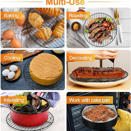 P&P CHEF Round Cooling Rack Set, Round Wire Racks for Cooking Baking, Fit Air Fryer & Oven, Stainless Steel Core with Nonstick Coatings, Black, 2 PCS - 10.5 Inch