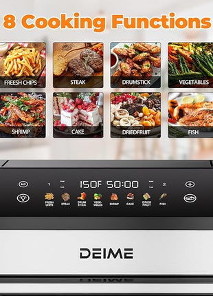 DEIME Dual Zone Air Fryer 10.6 QT Double 1800W Large Capacity Oven Air Fryers Healthy Cooker with 8 Preset, Large AirFryer for Families Visual Cooking Window, Non-Stick Basket, Included Recipe