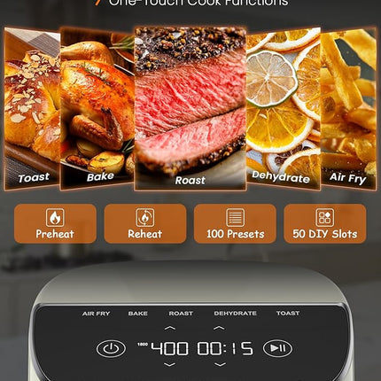 Nuwave Brio Plus Air Fryer 8 Qt, New & Improved, PFAS-FREE, 7 Digital One-Touch Cook Functions that AIR FRY, BAKE, ROAST, DEHYDRATE, TOAST, REHEAT, PREHEAT, 150 Presets, 50°F~400°F (Cream)