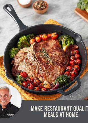 DASH Zakarian 11" Nonstick Cast Iron Skillet with Pour Spouts for Searing, Baking, Grilling, Roasting and More - Black