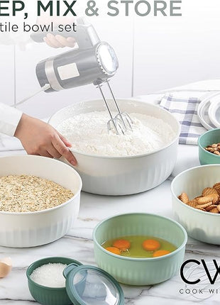 COOK WITH COLOR Prep Bowls with Lids- Wide and Deep Nesting Plastic Small Mixing Bowl Set with Lids, 12 Piece Set - Wide Bowls, Green