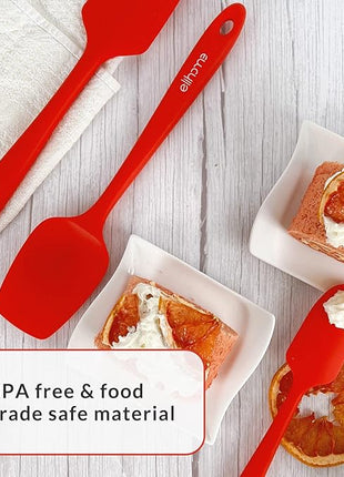 Elihome Chef Series 3 Piece Silicone Spatula Set - 600°F Heat Resistant Non Stick Rubber Kitchen Scraper Spatulas for Cooking, Baking, and Mixing – BPA Free and LFGB Certified Silicone (Red)
