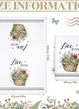 Boyiee Set of 6 Floral Kitchen Towels Wildflower Dish Towels Butterfly Truck Tea Towels 24 x 16 Inches Absorbent Hand Towels Flower Lover Housewarming Gifts for Farmhouse Kitchen Bathroom Decorations