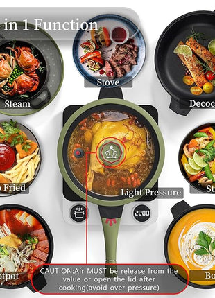 TIBORANG 8 in 1 Multipurpose 11 Inch 5 Quart Heat Indicator Nonstick Deep Frying Pan with Glass Lid,Steamed Grid,PFOA-Free,Dishwasher&Oven Safe,Works with All Stovetops (Olivedrab)
