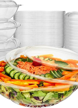 Stock Your Home 64oz Clear Plastic Salad Bowls with Lids Disposable (10 Pack) Extra Large Takeout Container with Snap on Lid for Fruit Salads, Lunch, Meal Prep, Acai Bowl, To-Go Party Containers