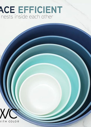 COOK WITH COLOR Prep Bowls with Lids- Wide and Deep Nesting Plastic Small Mixing Bowl Set with Lids, 12 Piece Set - Wide Bowls, Blue