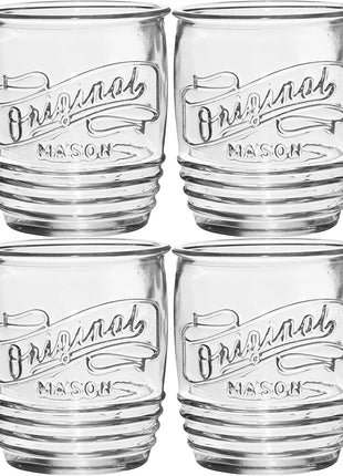 Glaver's Drinking Glasses Set of 4 Original Mason Whiskey 13 Oz Genuine Artisan-Made Vintage Italian Tumbler Glassware Set for Refreshing Drinks, Beverages, Iced Tea